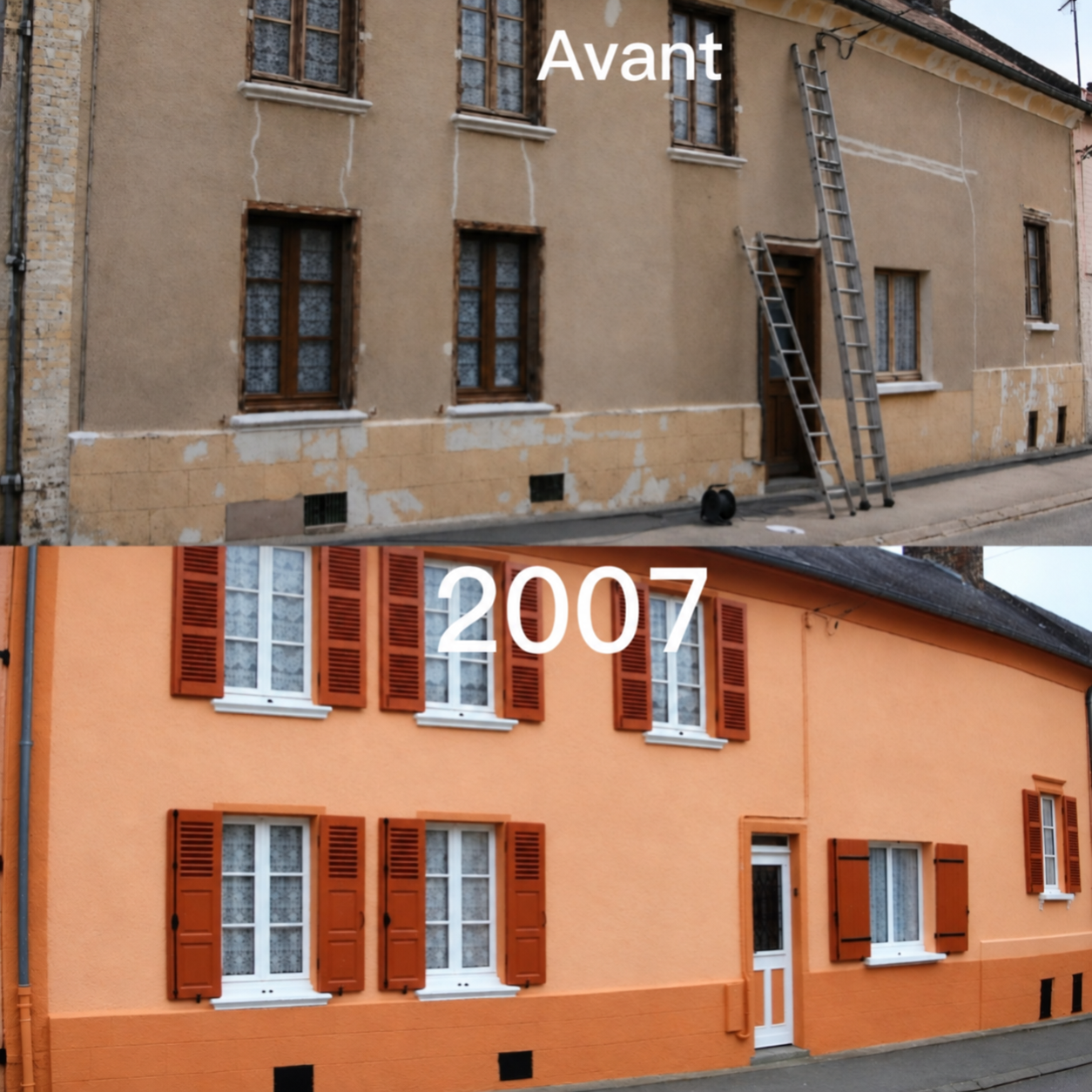 Rénovation de façade à Bonneuil-les-Eaux avant travaux et après ravalement en 2007