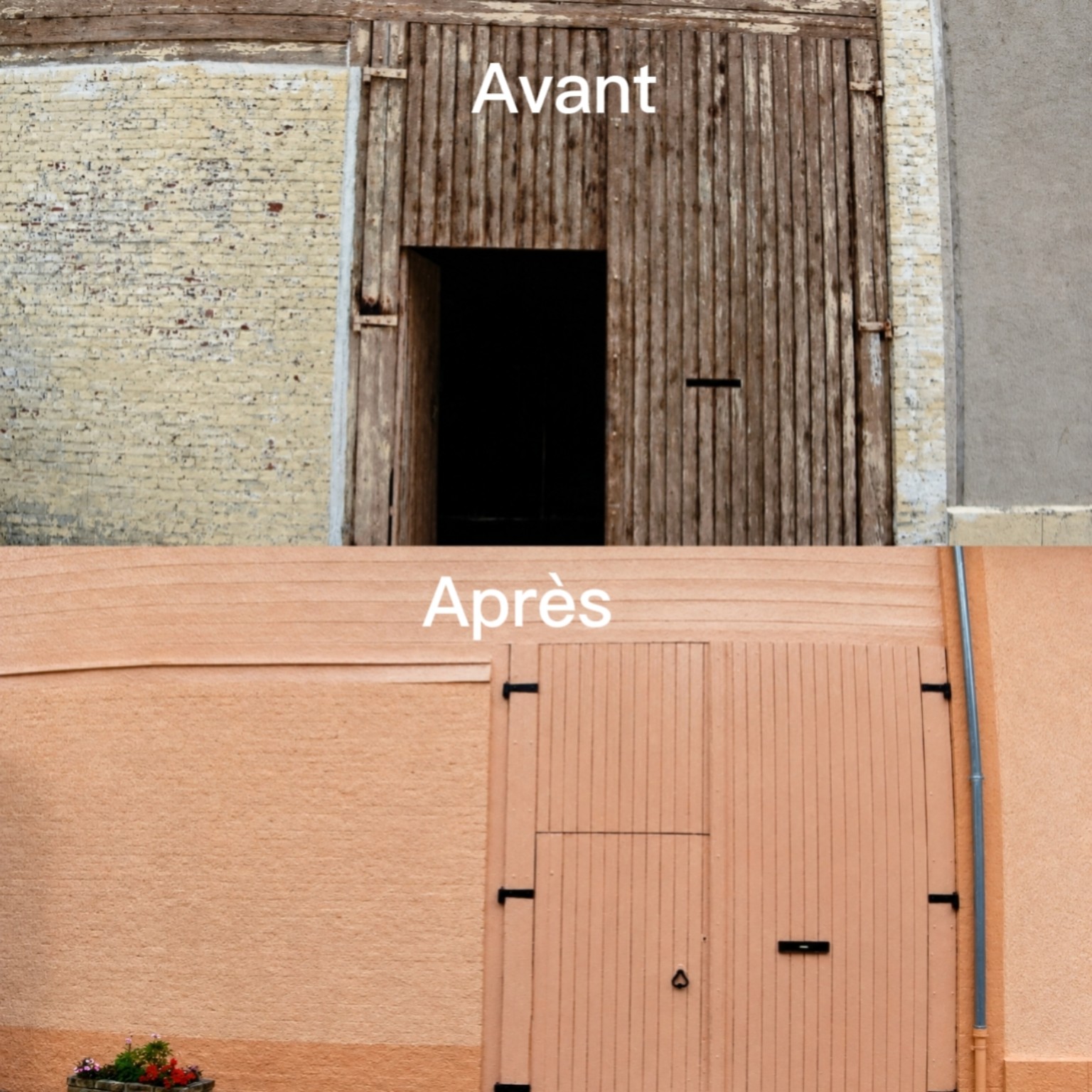 Porte cochère en bois avant et après rénovation à Bonneuil-les-Eaux